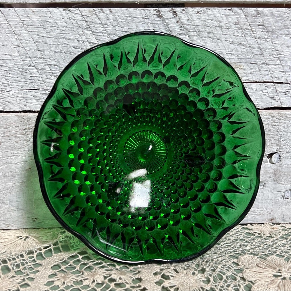Vintage Anchor Hocking Emerald Green Hobnail Candy Dish